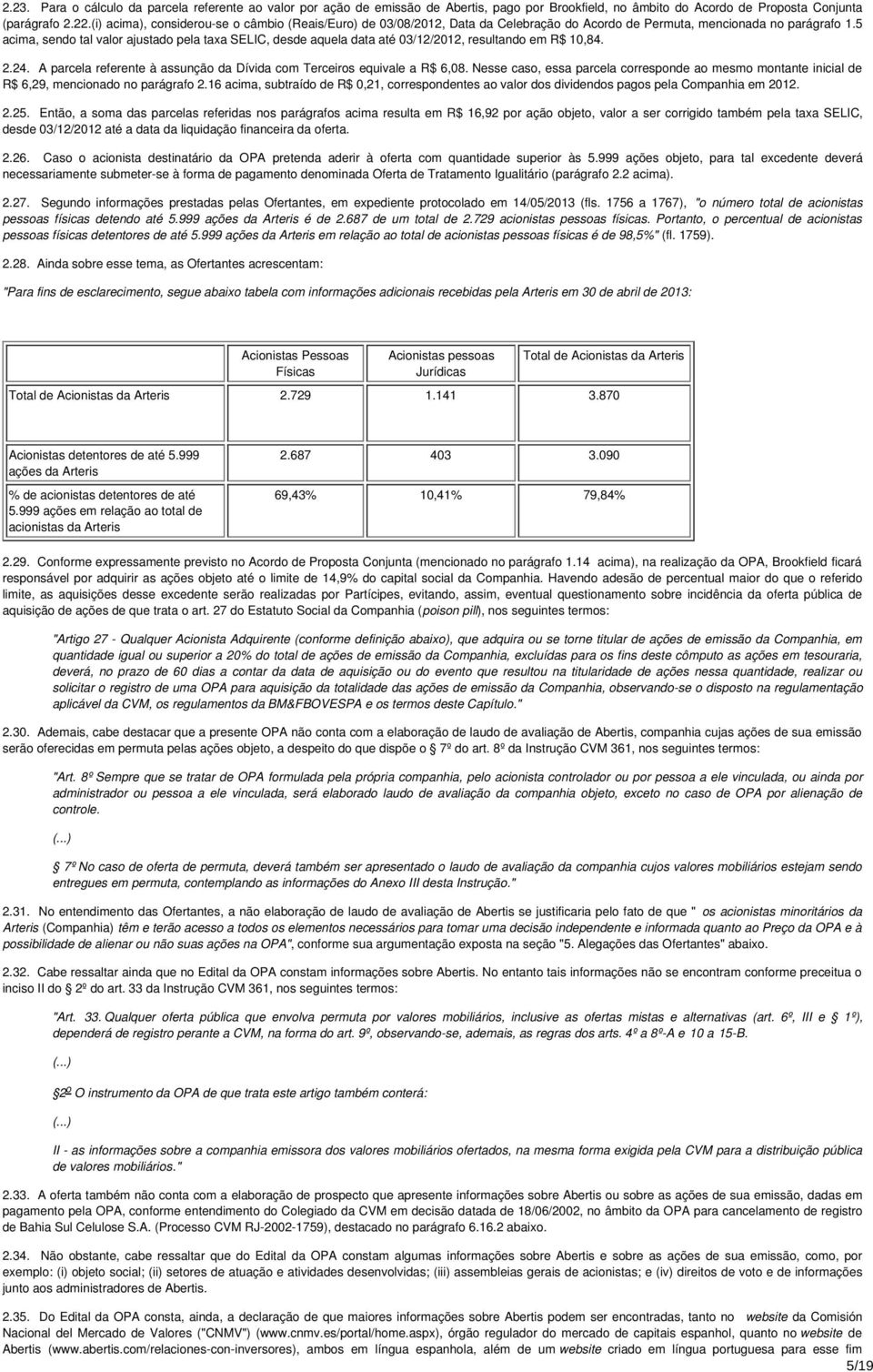 5 acima, sendo tal valor ajustado pela taxa SELIC, desde aquela data até 03/12/2012, resultando em R$ 10,84. 2.24. A parcela referente à assunção da Dívida com Terceiros equivale a R$ 6,08.