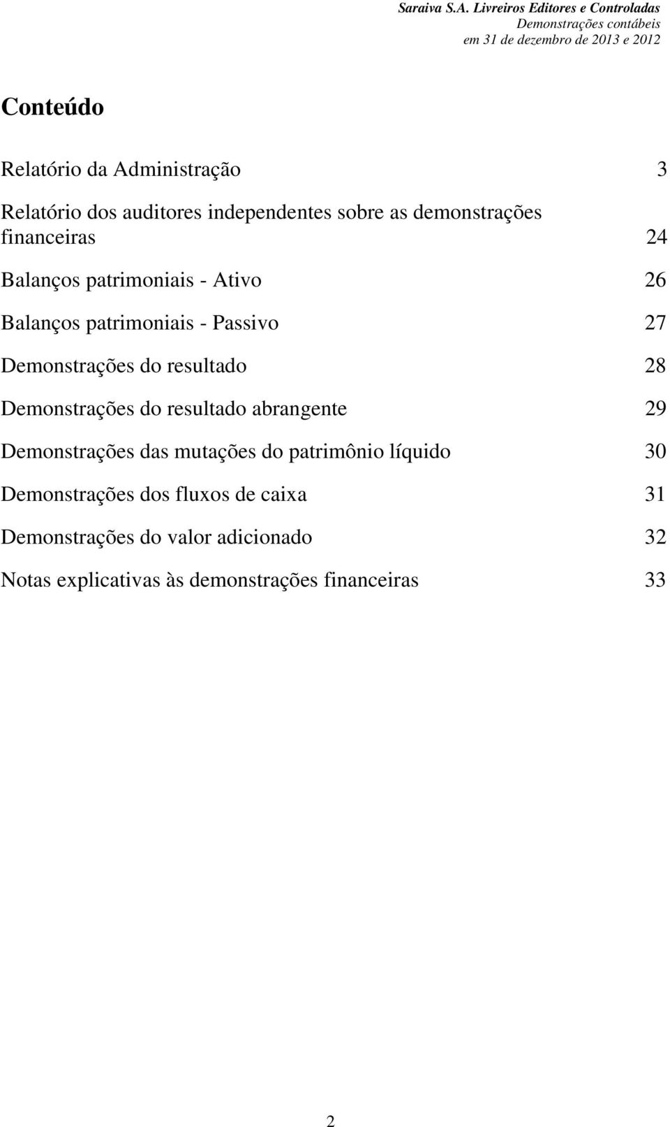 Relatório dos auditores independentes sobre as demonstrações financeiras 24 Balanços patrimoniais - Ativo 26 Balanços patrimoniais -