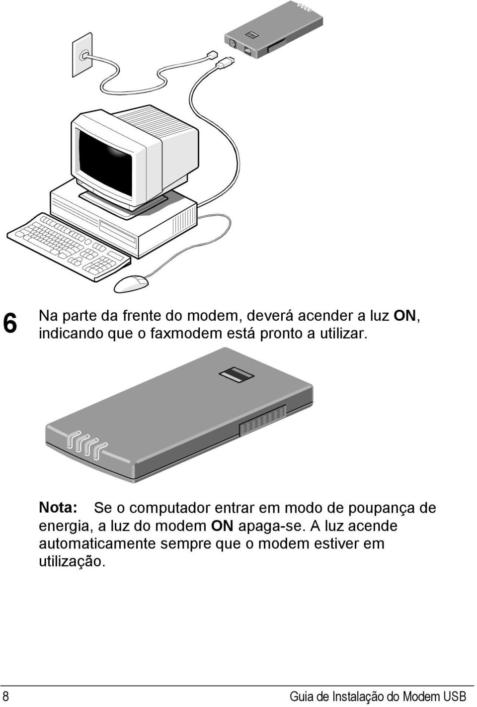 Nota: Se o computador entrar em modo de poupança de energia, a luz do