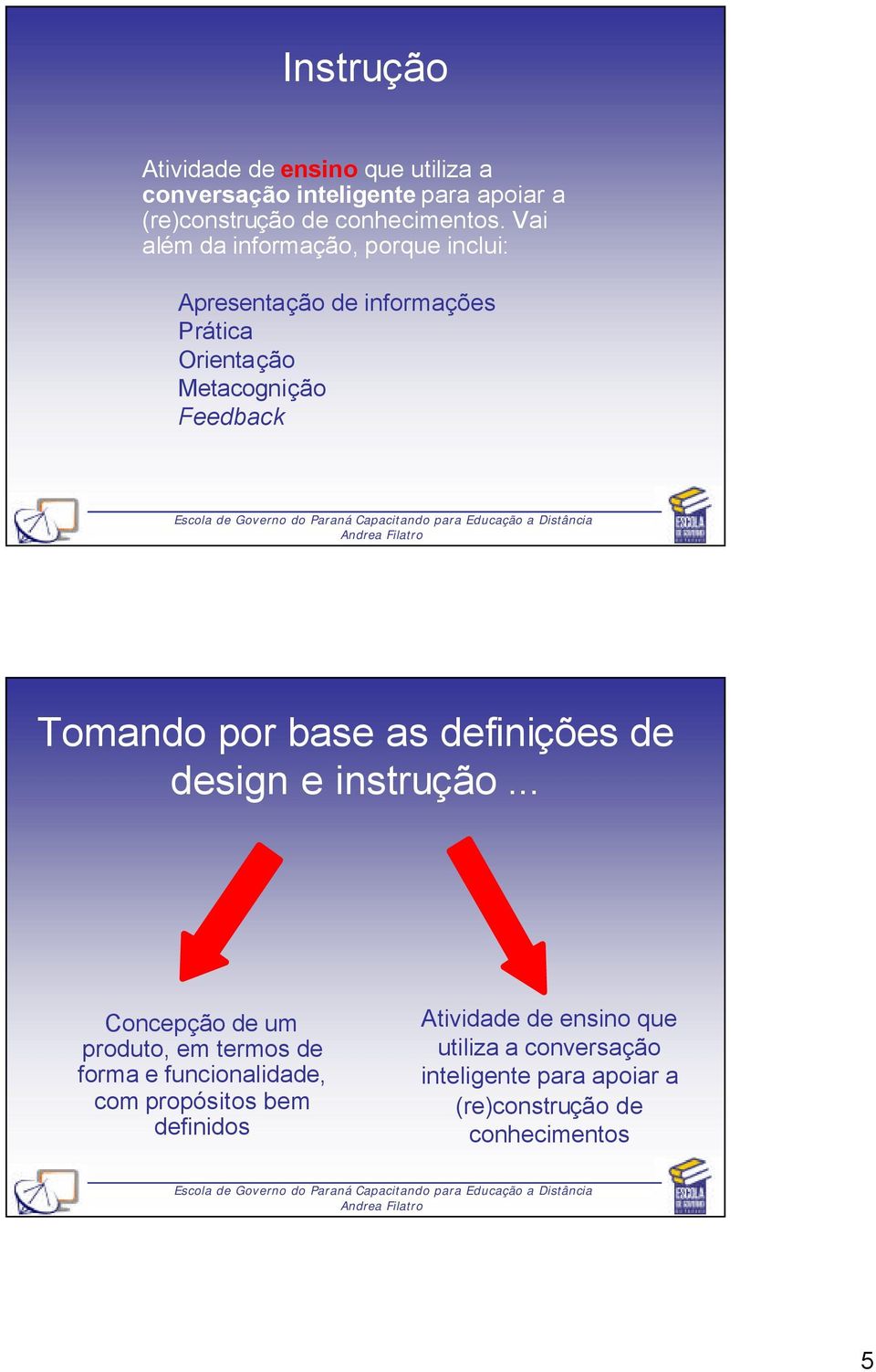 por base as definições de design e instrução.