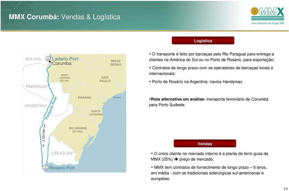 Rota alternativa em análise: transporte ferroviário de Corumbá para Porto Sudeste.