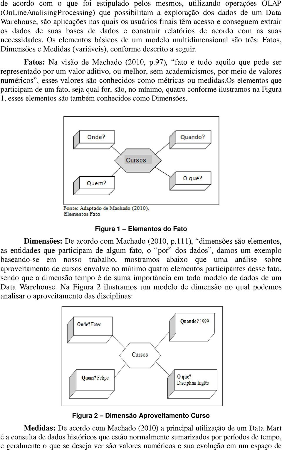 Os elementos básicos de um modelo multidimensional são três: Fatos, Dimensões e Medidas (variáveis), conforme descrito a seguir. Fatos: Na visão de Machado (2010, p.