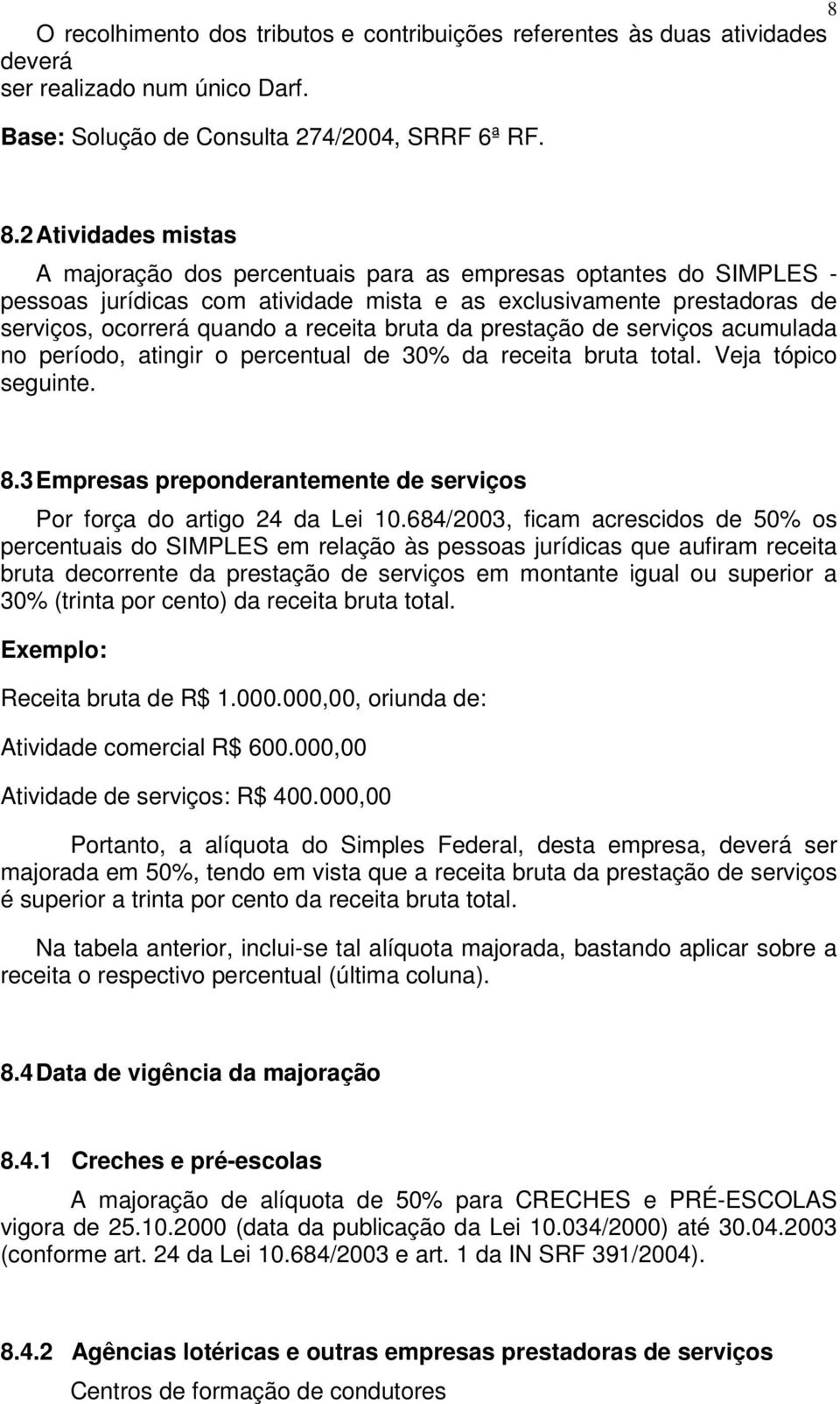 bruta da prestação de serviços acumulada no período, atingir o percentual de 30% da receita bruta total. Veja tópico seguinte. 8.