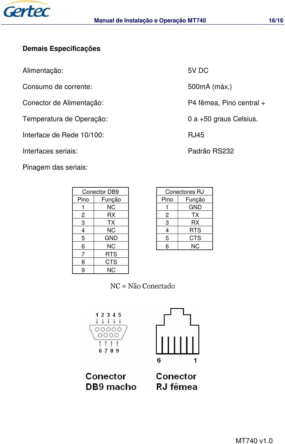 ) Conector de Alimentação: P4 fêmea, Pino central + Temperatura de Operação: Interface de Rede 10/100: