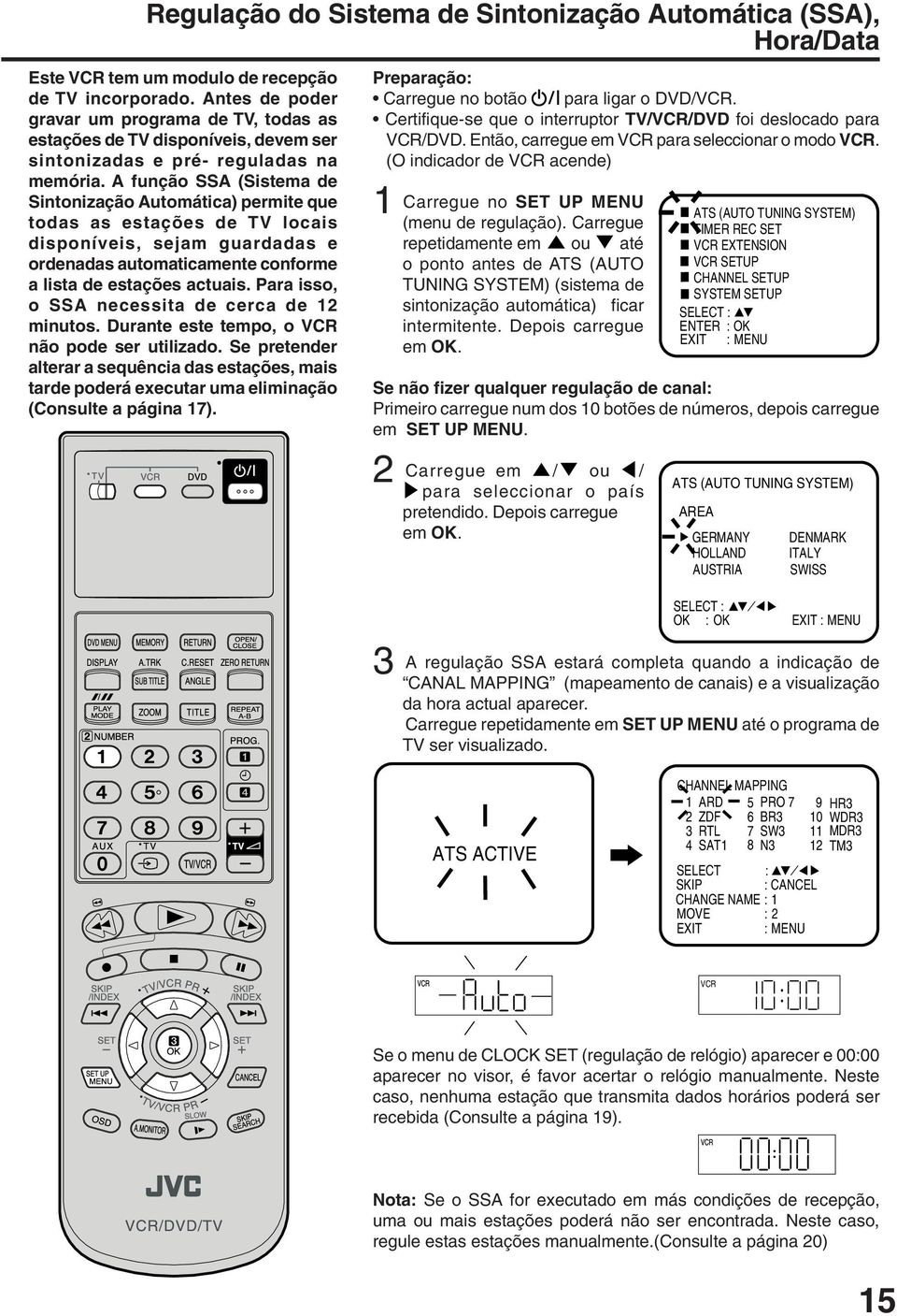 A função SSA (Sistema de Sintonização Automática) permite que todas as estações de TV locais disponíveis, sejam guardadas e ordenadas automaticamente conforme a lista de estações actuais.