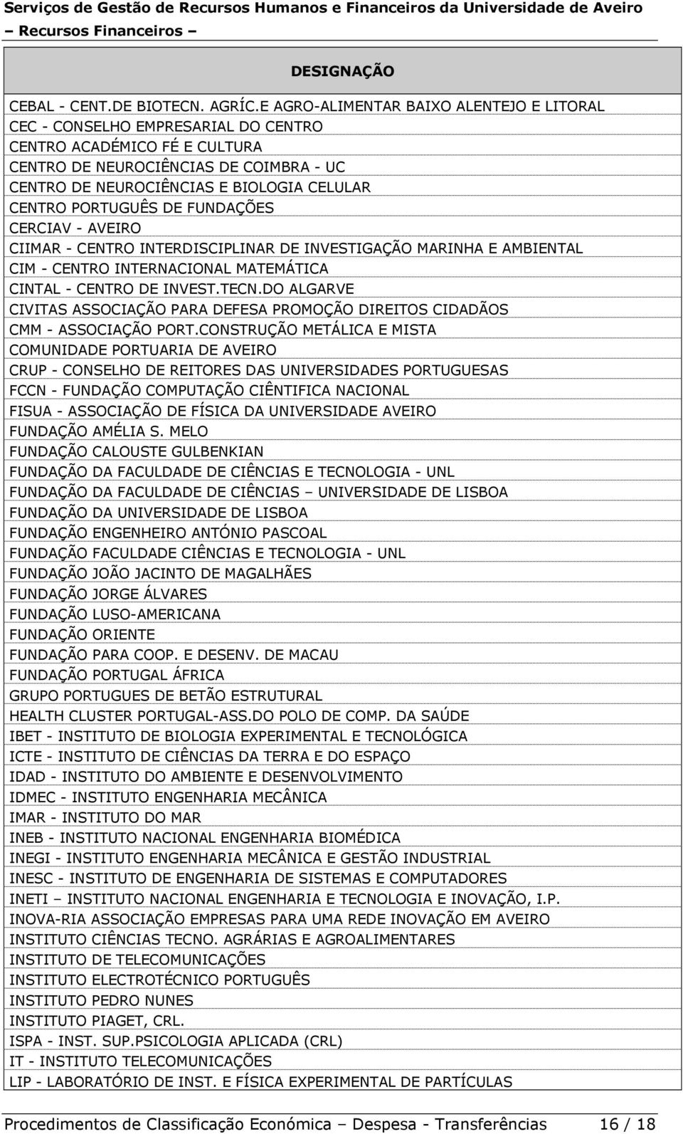 PORTUGUÊS DE FUNDAÇÕES CERCIAV - AVEIRO CIIMAR - CENTRO INTERDISCIPLINAR DE INVESTIGAÇÃO MARINHA E AMBIENTAL CIM - CENTRO INTERNACIONAL MATEMÁTICA CINTAL - CENTRO DE INVEST.TECN.