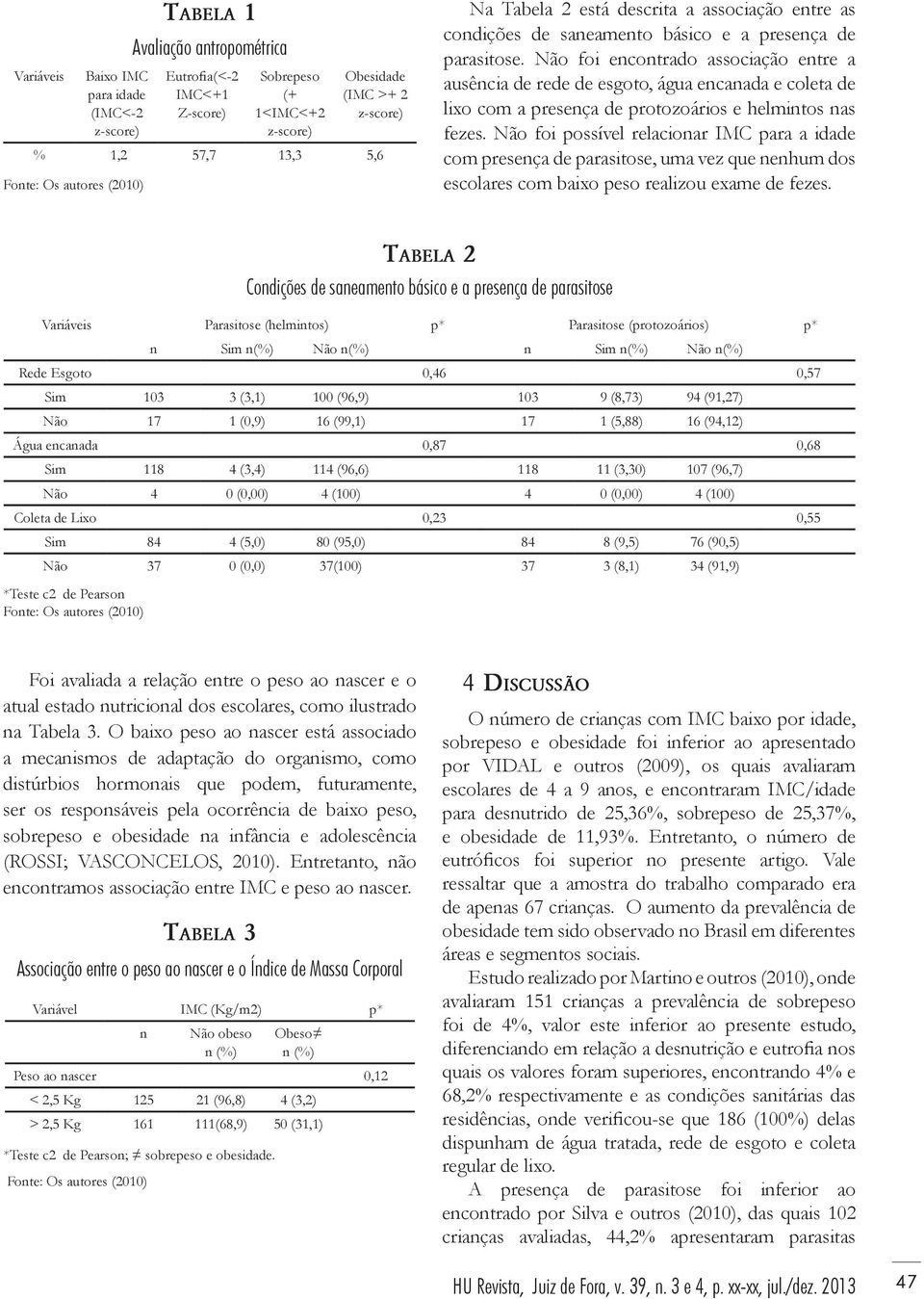 Não foi encontrado associação entre a ausência de rede de esgoto, água encanada e coleta de lixo com a presença de protozoários e helmintos nas fezes.