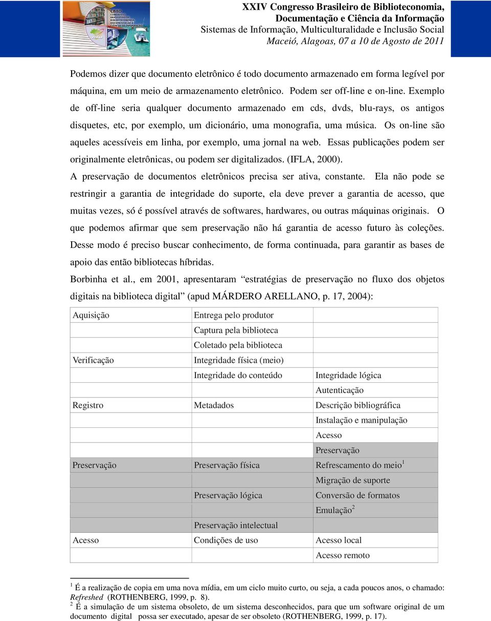 Os on-line são aqueles acessíveis em linha, por exemplo, uma jornal na web. Essas publicações podem ser originalmente eletrônicas, ou podem ser digitalizados. (IFLA, 2000).