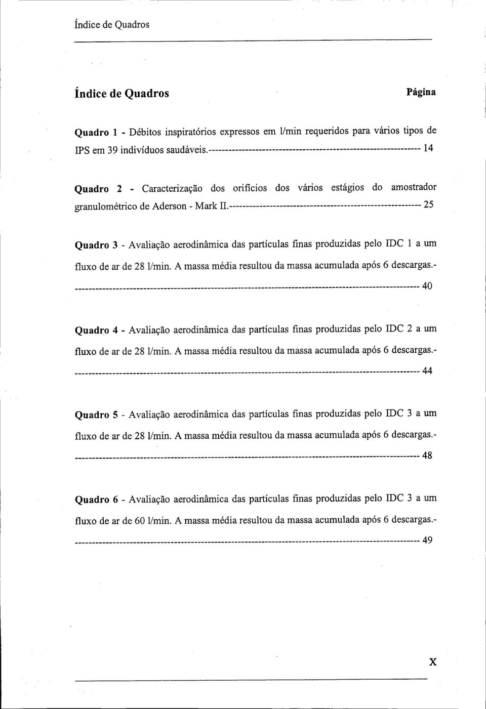 25 Quadro 3 - Avaliação aerodinâmica das partículas finas produzidas pelo IDC 1 a um fluxo de ar de 28 l/min. A massa média resultou da massa acumulada após 6 descargas.