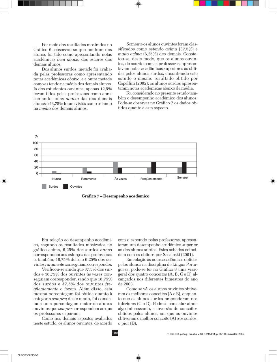 Já dos estudantes ouvintes, apenas 12,5% foram tidos pelas professoras como apresentando notas abaixo das dos demais alunos e 43,75% foram vistos como estando na média dos demais alunos.