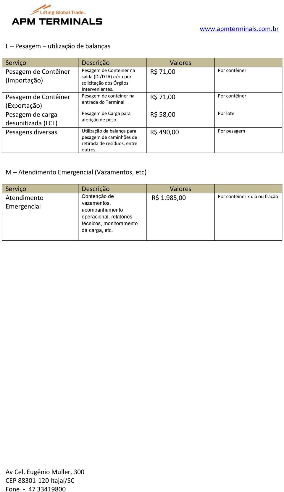 Utilização da balança para pesagem de caminhões de retirada de resíduos, entre outros.