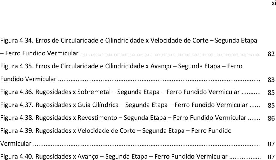 Rugosidades x Sobremetal Segunda Etapa Ferro Fundido Vermicular... 85 Figura 4.37. Rugosidades x Guia Cilíndrica Segunda Etapa Ferro Fundido Vermicular.