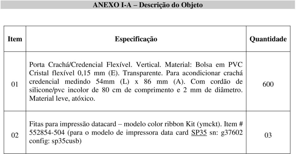 Para acondicionar crachá credencial medindo 54mm (L) x 86 mm (A).