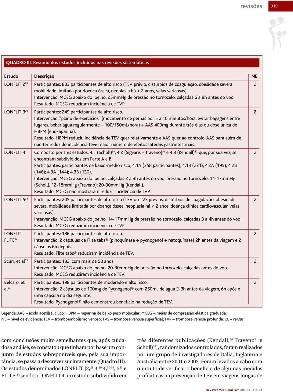 mobilidade limitada por doença óssea, neoplasia há < 2 anos, veias varicosas). Intervenção: MCEG abaixo do joelho, 25mmHg de pressão no tornozelo, calçadas 6 a 8h antes do voo.