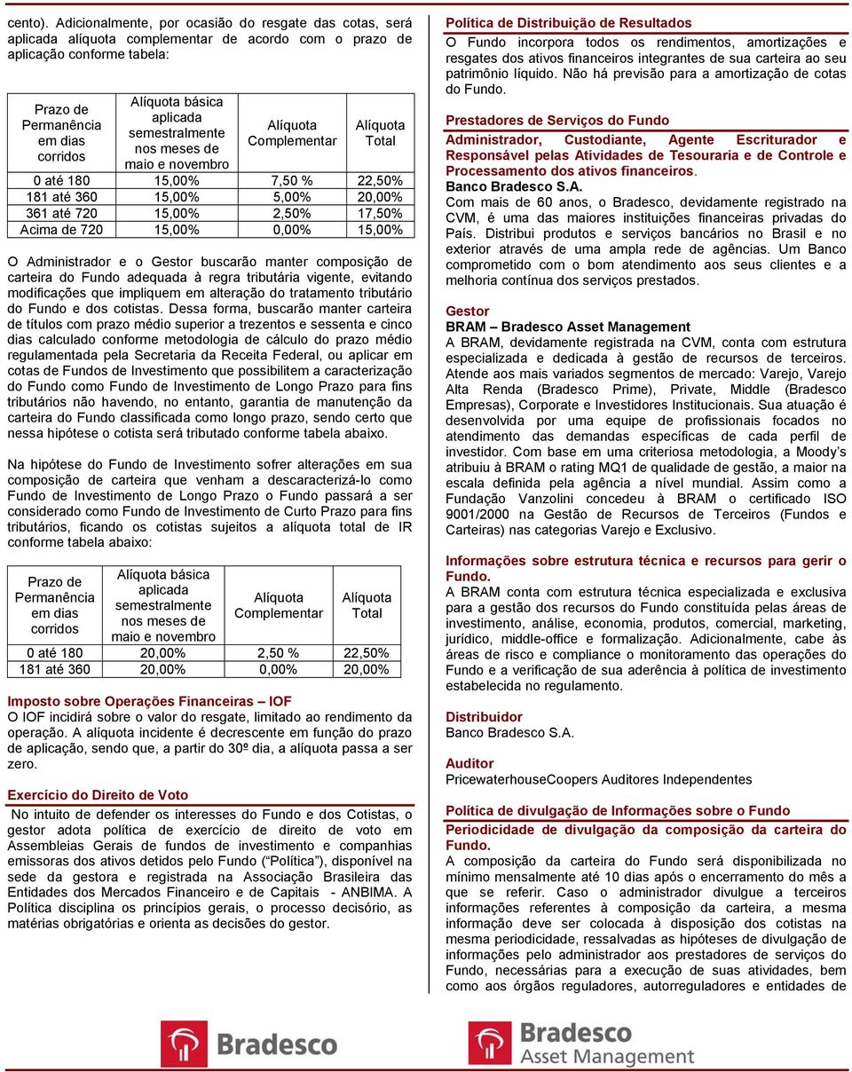 semestralmente nos meses de maio e novembro Complementar Total 0 até 180 15,00% 7,50 % 22,50% 181 até 360 15,00% 5,00% 20,00% 361 até 720 15,00% 2,50% 17,50% Acima de 720 15,00% 0,00% 15,00% O