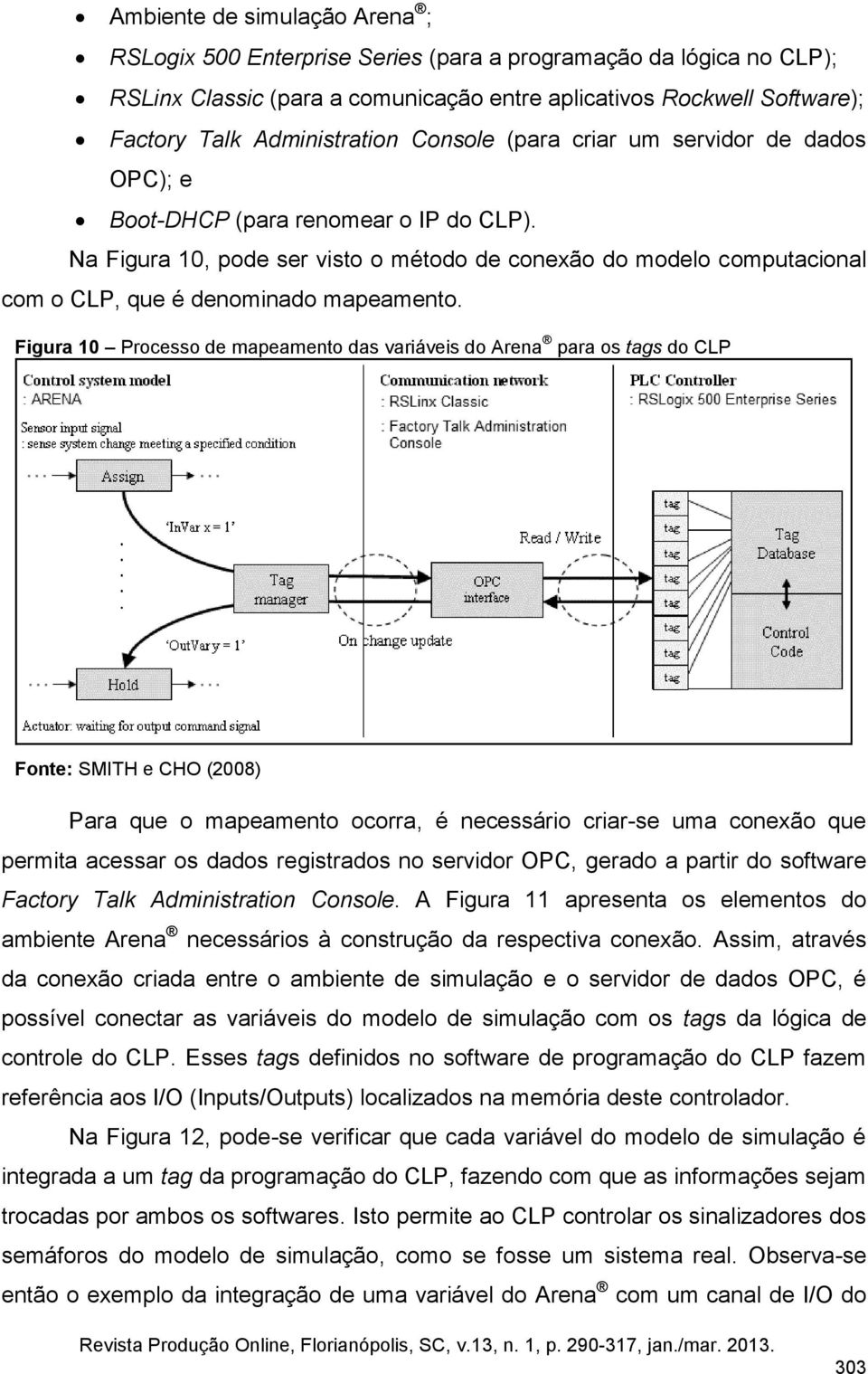 Figura 10 Processo de mapeamento das variáveis do Arena para os tags do CLP Fonte: SMITH e CHO (2008) Para que o mapeamento ocorra, é necessário criar-se uma conexão que permita acessar os dados