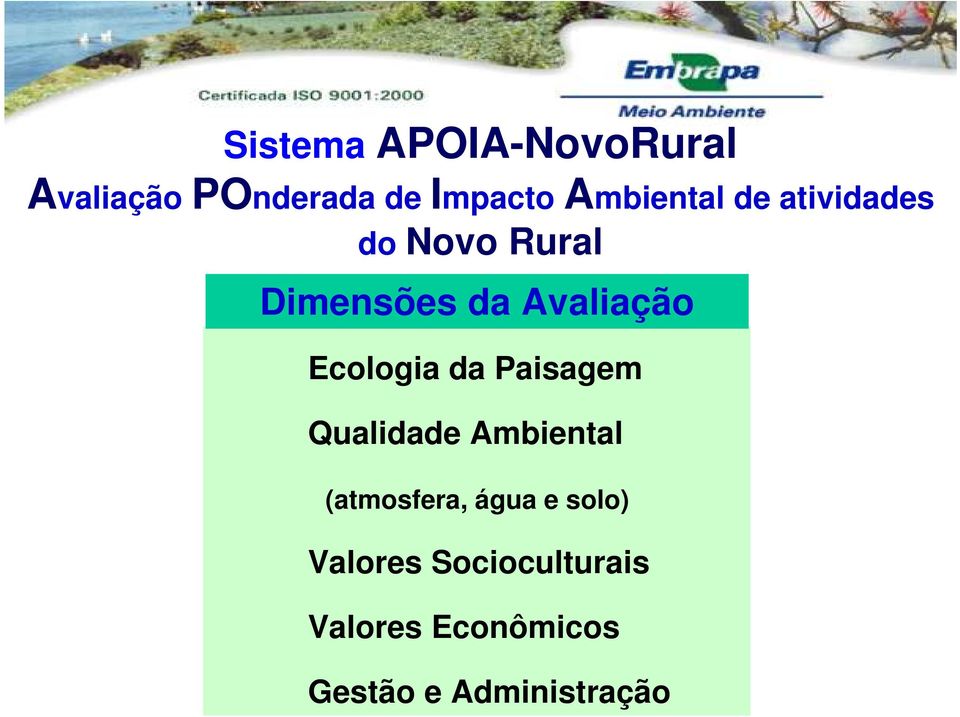 Ecologia da Paisagem Qualidade Ambiental (atmosfera, água e