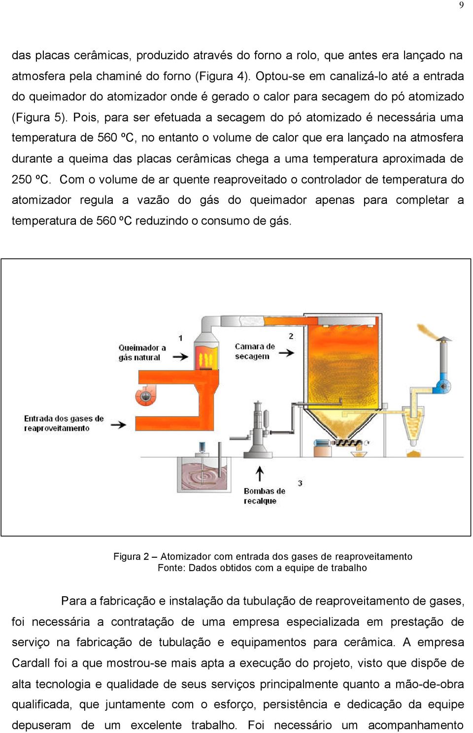 Pois, para ser efetuada a secagem do pó atomizado é necessária uma temperatura de 560 ºC, no entanto o volume de calor que era lançado na atmosfera durante a queima das placas cerâmicas chega a uma