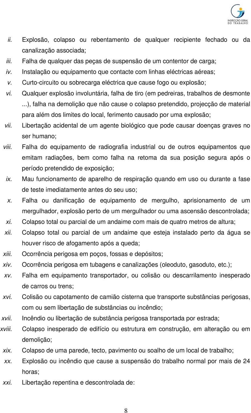 Qualquer explosão involuntária, falha de tiro (em pedreiras, trabalhos de desmonte.