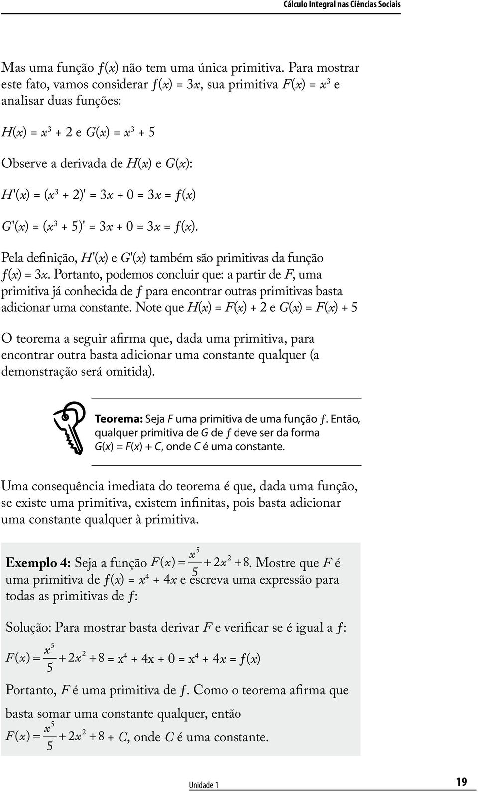 3x Portanto, podemos concluir que: a partir de F, uma primitiva já conhecida de para encontrar outras primitivas basta adicionar uma constante Note que H(x) = F(x) + 2 e G(x) = F(x) + 5 O teorema a