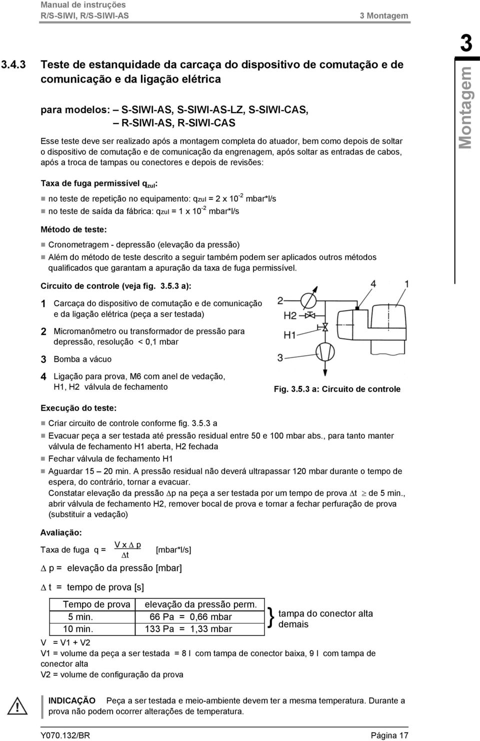 realizado após a montagem completa do atuador, bem como depois de soltar o dispositivo de comutação e de comunicação da engrenagem, após soltar as entradas de cabos, após a troca de tampas ou