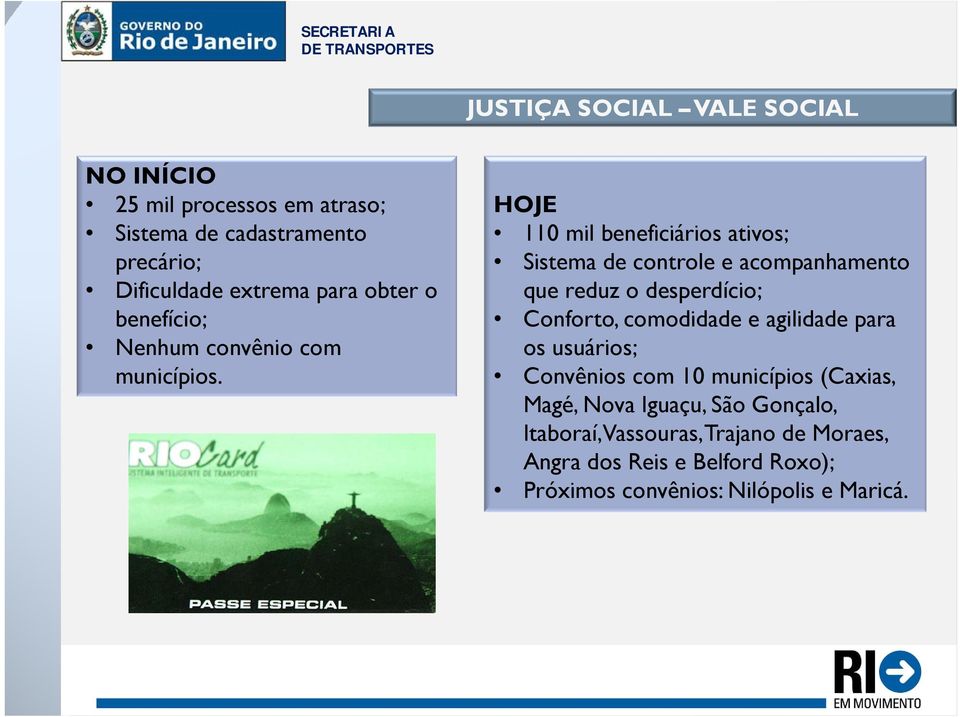 HOJE 110 mil beneficiários ativos; Sistema de controle e acompanhamento que reduz o desperdício; Conforto, comodidade e