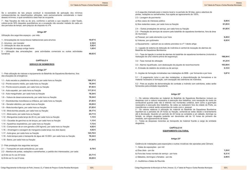 7 - Nas fracções do mês ou do ano, conforme o período a que respeita o valor fixado, cobrar-se-ão 50% daqueles quantitativos se a ocupação não exceder metade de cada um dos períodos de tempo, sem