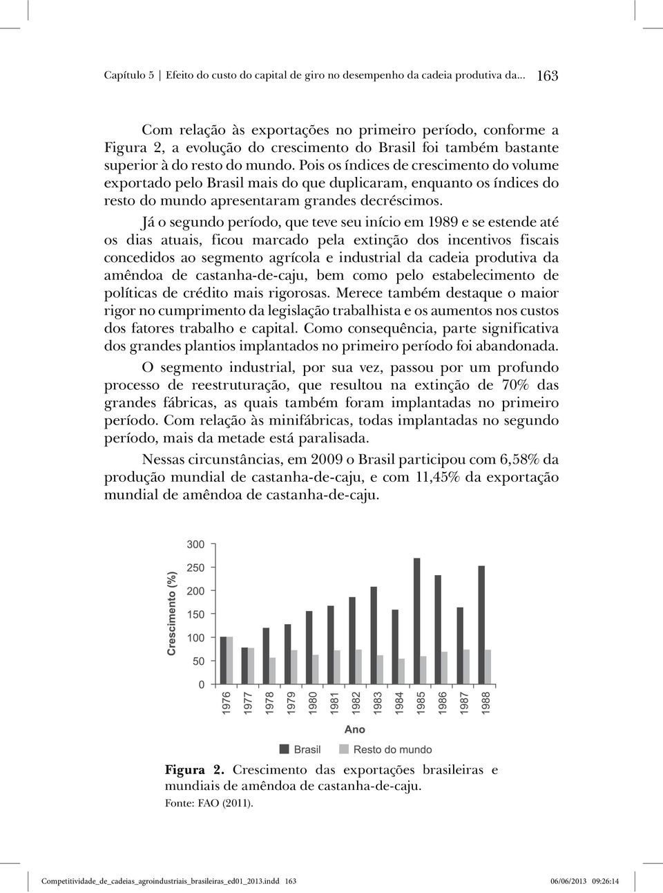 Pois os índices de crescimento do volume exportado pelo Brasil mais do que duplicaram, enquanto os índices do resto do mundo apresentaram grandes decréscimos.