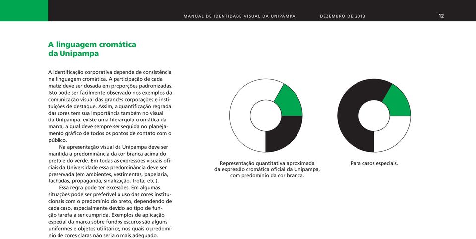 Assim, a quantificação regrada das cores tem sua importância também no visual da Unipampa: existe uma hierarquia cromática da marca, a qual deve sempre ser seguida no planejamento gráfico de todos os