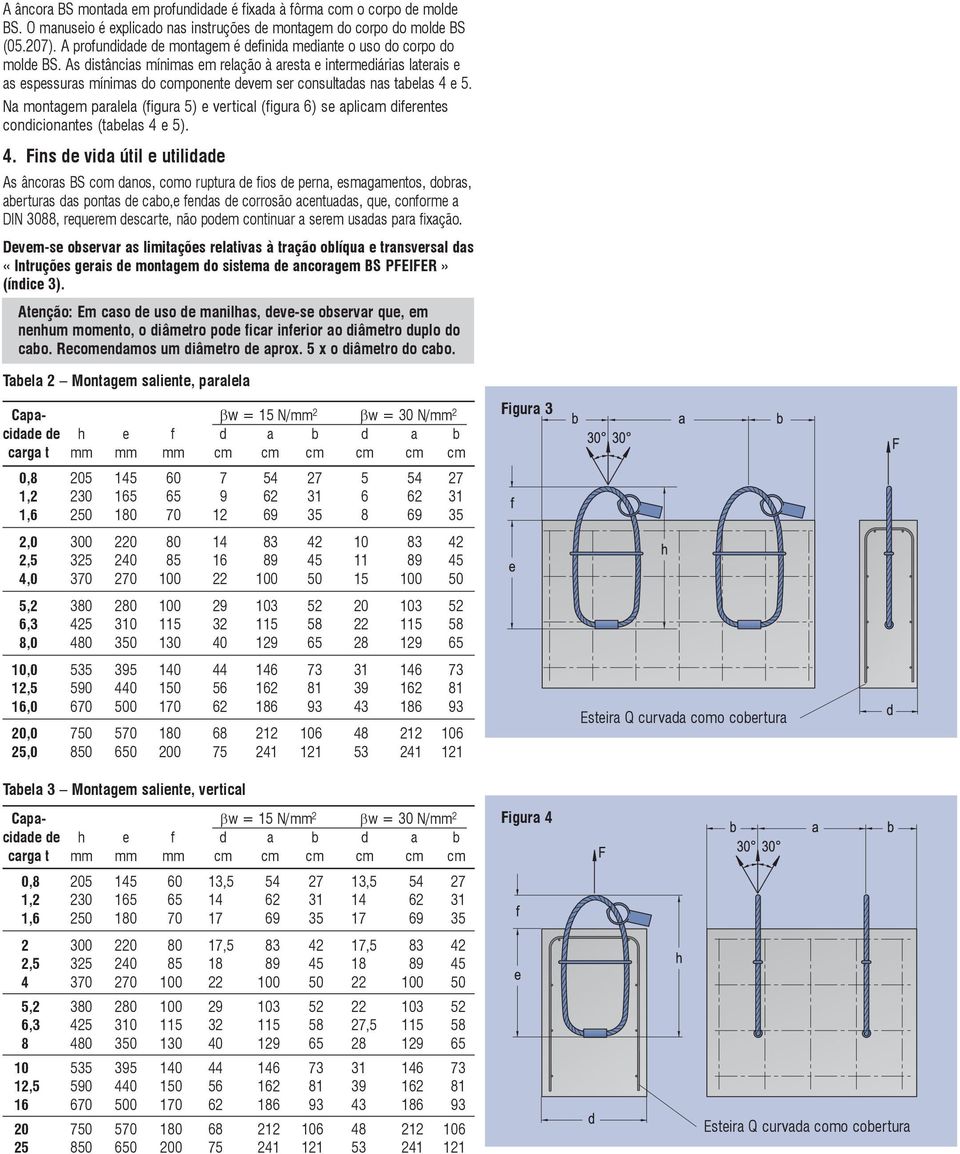 As distâncias mínimas em relação à aresta e intermediárias laterais e as espessuras mínimas do componente devem ser consultadas nas tabelas 4 e 5.