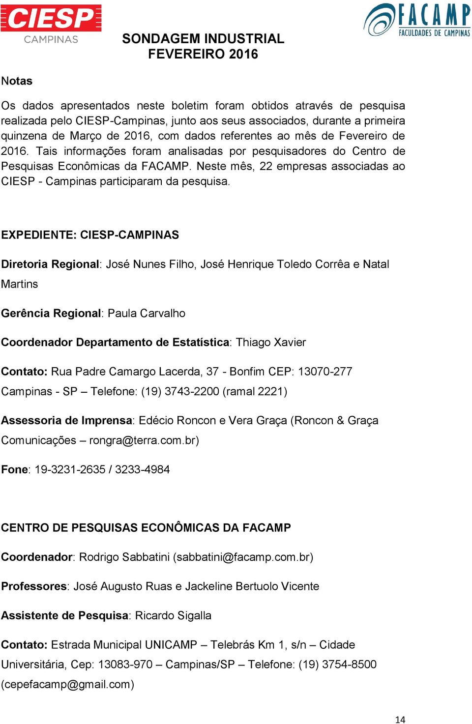 Neste mês, 22 empresas associadas ao CIESP - Campinas participaram da pesquisa.