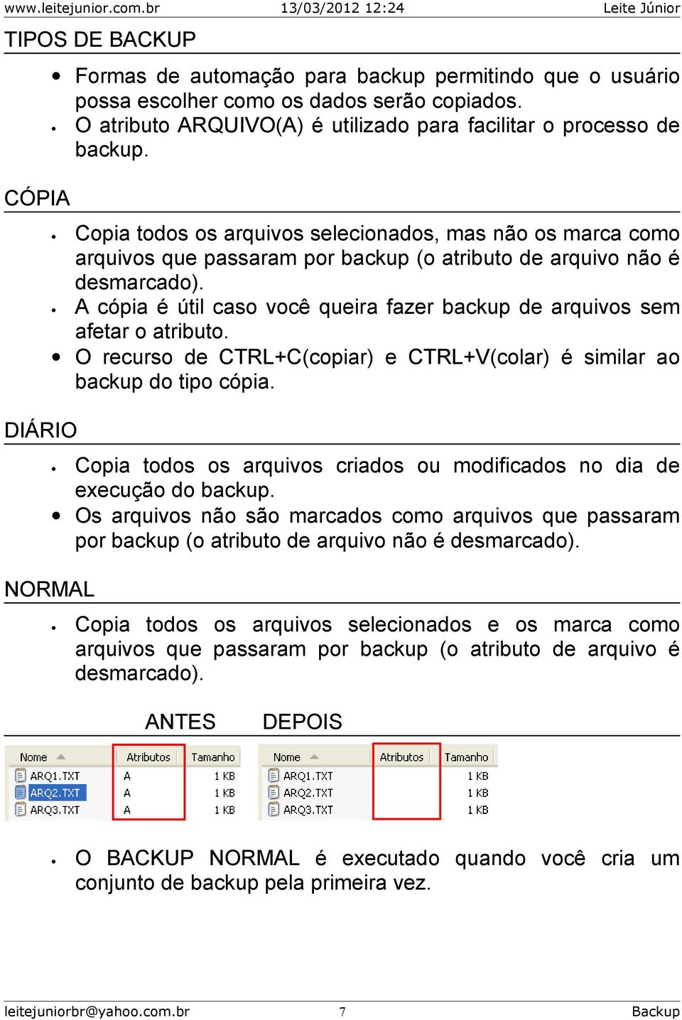 Copia todos os arquivos selecionados, mas não os marca como arquivos que passaram por backup (o atributo de arquivo não é desmarcado).