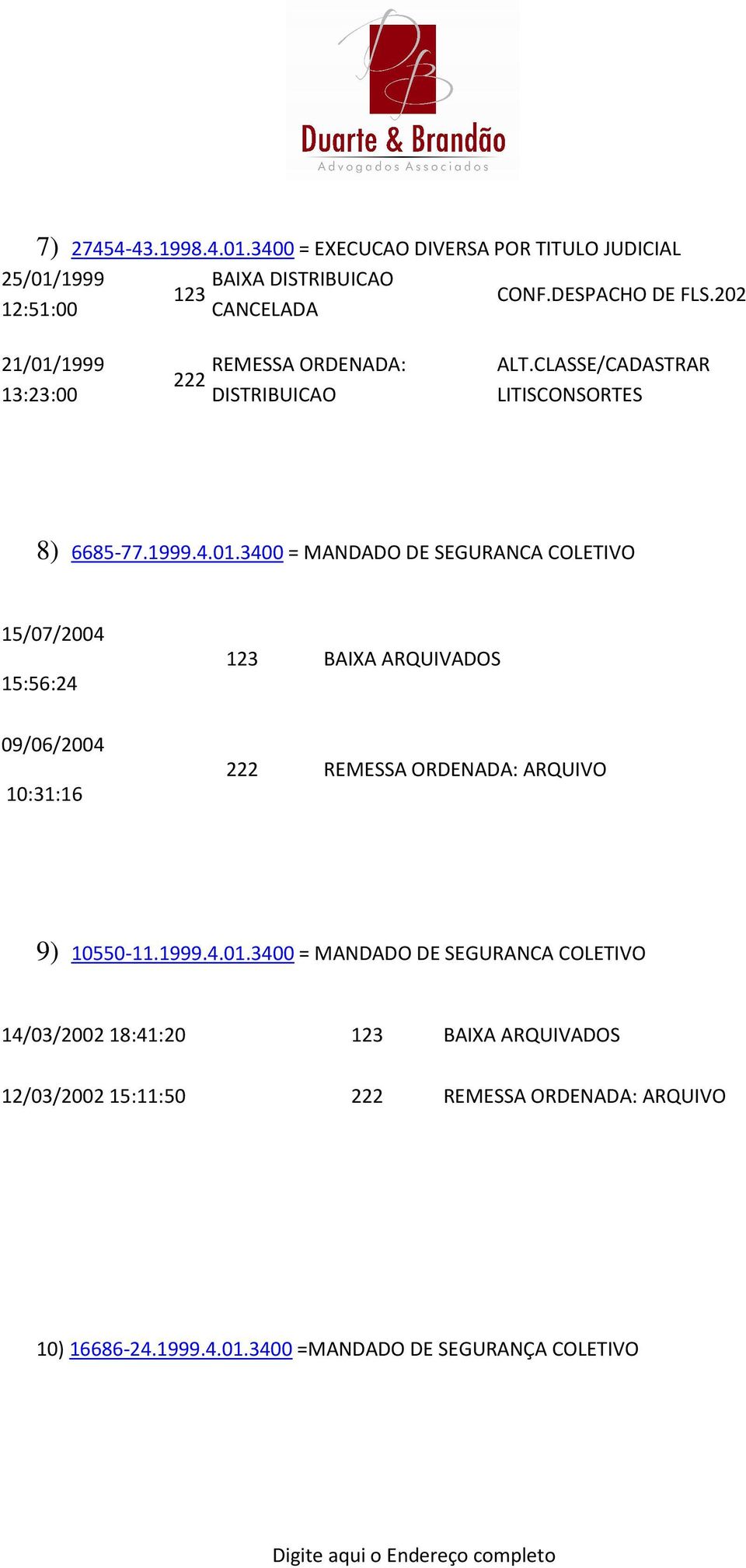 1999 13:23:00 222 REMESSA ORDENADA: DISTRIBUICAO ALT.CLASSE/CADASTRAR LITISCONSORTES 8) 6685-77.1999.4.01.