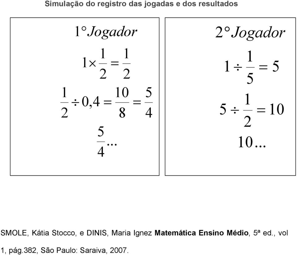 .. 5 4 2 Jogador 1 1 = 5 5 1 5 = 10 2 10.