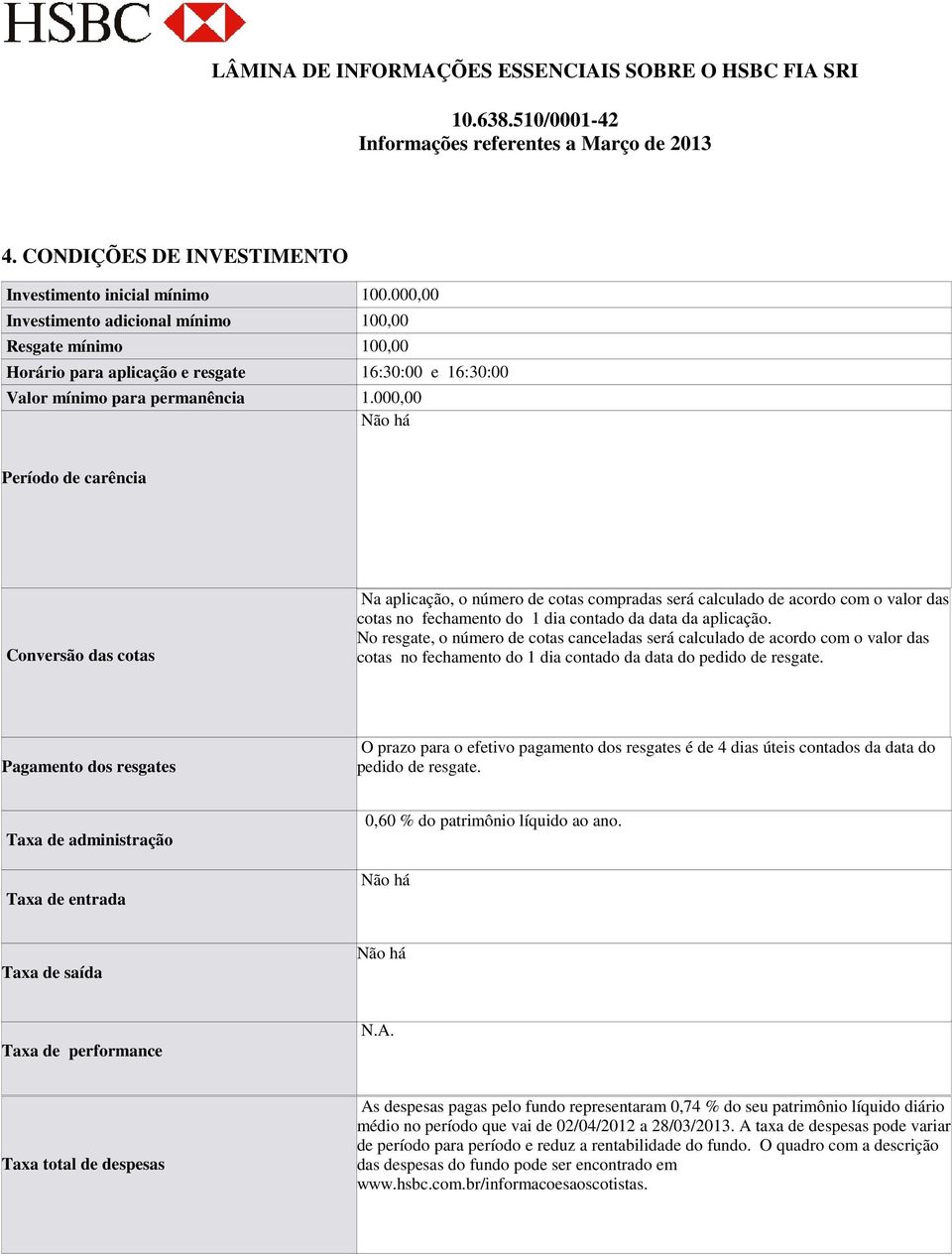 000,00 Período de carência Conversão das cotas Na aplicação, o número de cotas compradas será calculado de acordo com o valor das cotas no fechamento do 1 dia contado da data da aplicação.