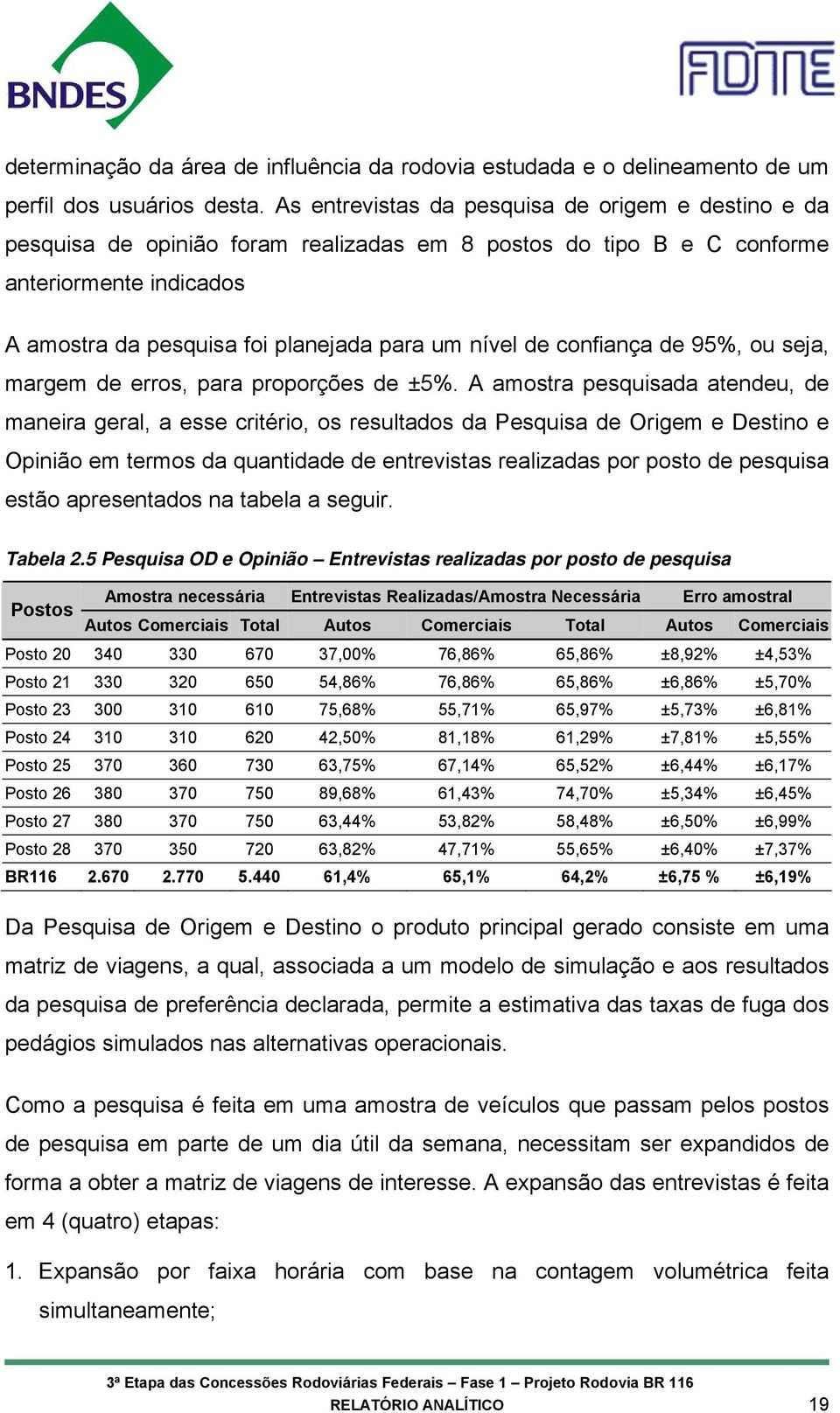 de confiança de 95%, ou seja, margem de erros, para proporções de ±5%.