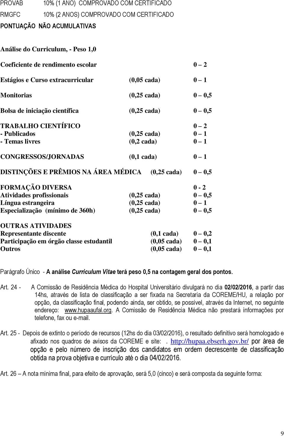 CONGRESSOS/JORNADAS (0,1 cada) 0 1 DISTINÇÕES E PRÊMIOS NA ÁREA MÉDICA (0,25 cada) 0 0,5 FORMAÇÃO DIVERSA 0-2 Atividades profissionais (0,25 cada) 0 0,5 Língua estrangeira (0,25 cada) 0 1