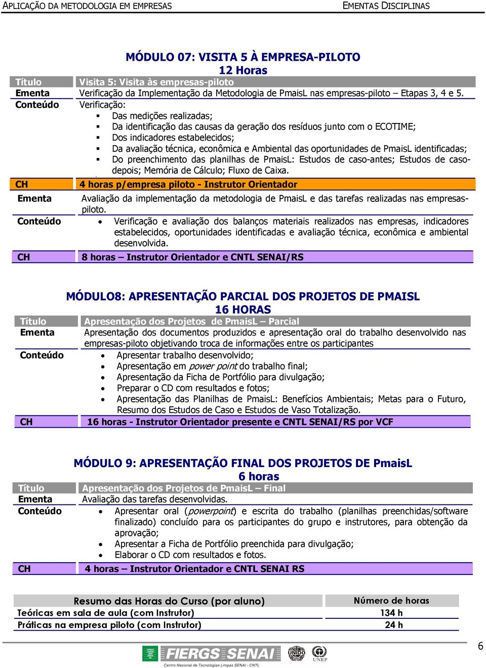 oportunidades de PmaisL identificadas; Do preenchimento das planilhas de PmaisL: Estudos de caso-antes; Estudos de casodepois; Memória de Cálculo; Fluxo de Caixa.