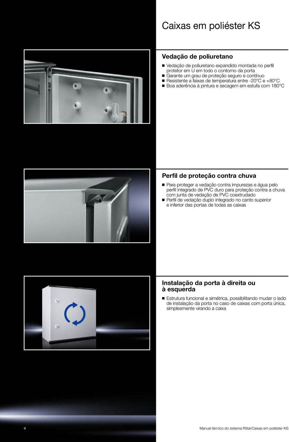 proteção contra a chuva com junta de vedação de PVC coextrudado Perfil de vedação duplo integrado no canto superior e inferior das portas de todas as caixas Instalação da porta à direita ou