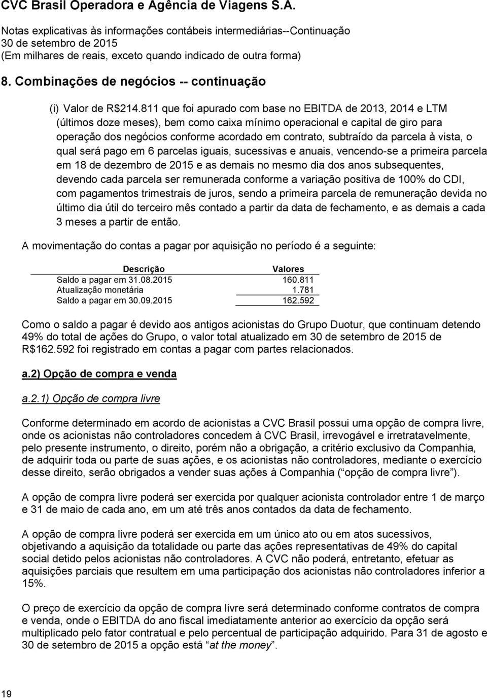 subtraído da parcela à vista, o qual será pago em 6 parcelas iguais, sucessivas e anuais, vencendo-se a primeira parcela em 18 de dezembro de 2015 e as demais no mesmo dia dos anos subsequentes,