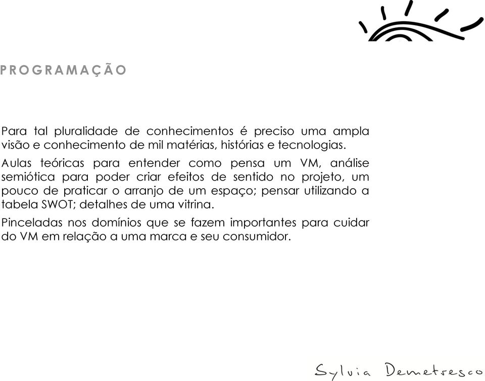 Aulas teóricas para entender como pensa um VM, análise semiótica para poder criar efeitos de sentido no projeto, um