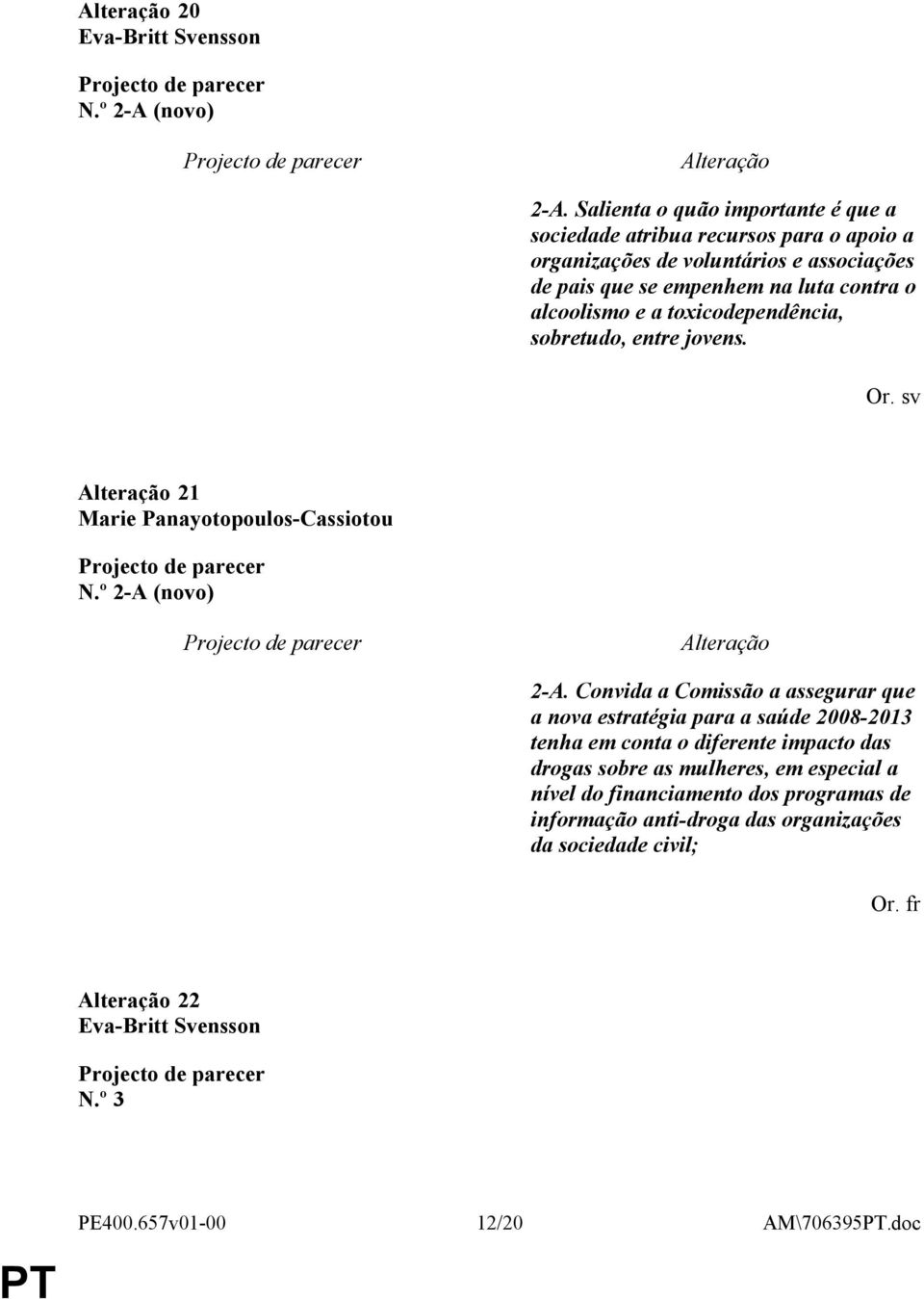 alcoolismo e a toxicodependência, sobretudo, entre jovens. Or. sv 21 Marie Panayotopoulos-Cassiotou N.º 2-A (novo) 2-A.