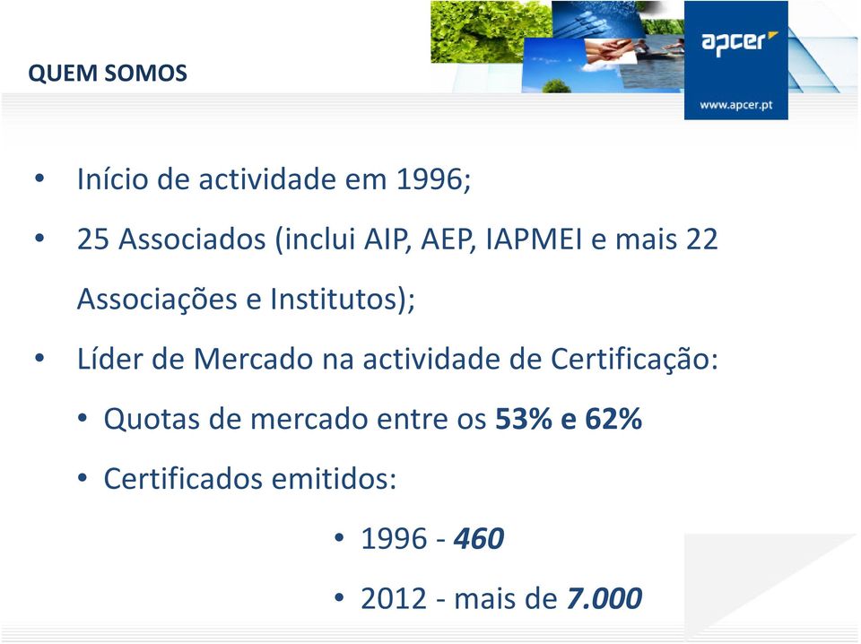 Mercado na actividade de Certificação: Quotas de mercado entre