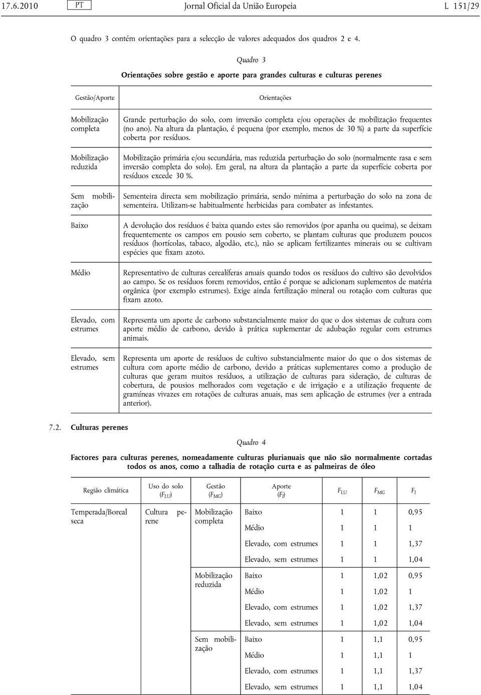 mobilização frequentes (no ano). Na altura da plantação, é pequena (por exemplo, menos de 30 %) a parte da superfície coberta por resíduos.