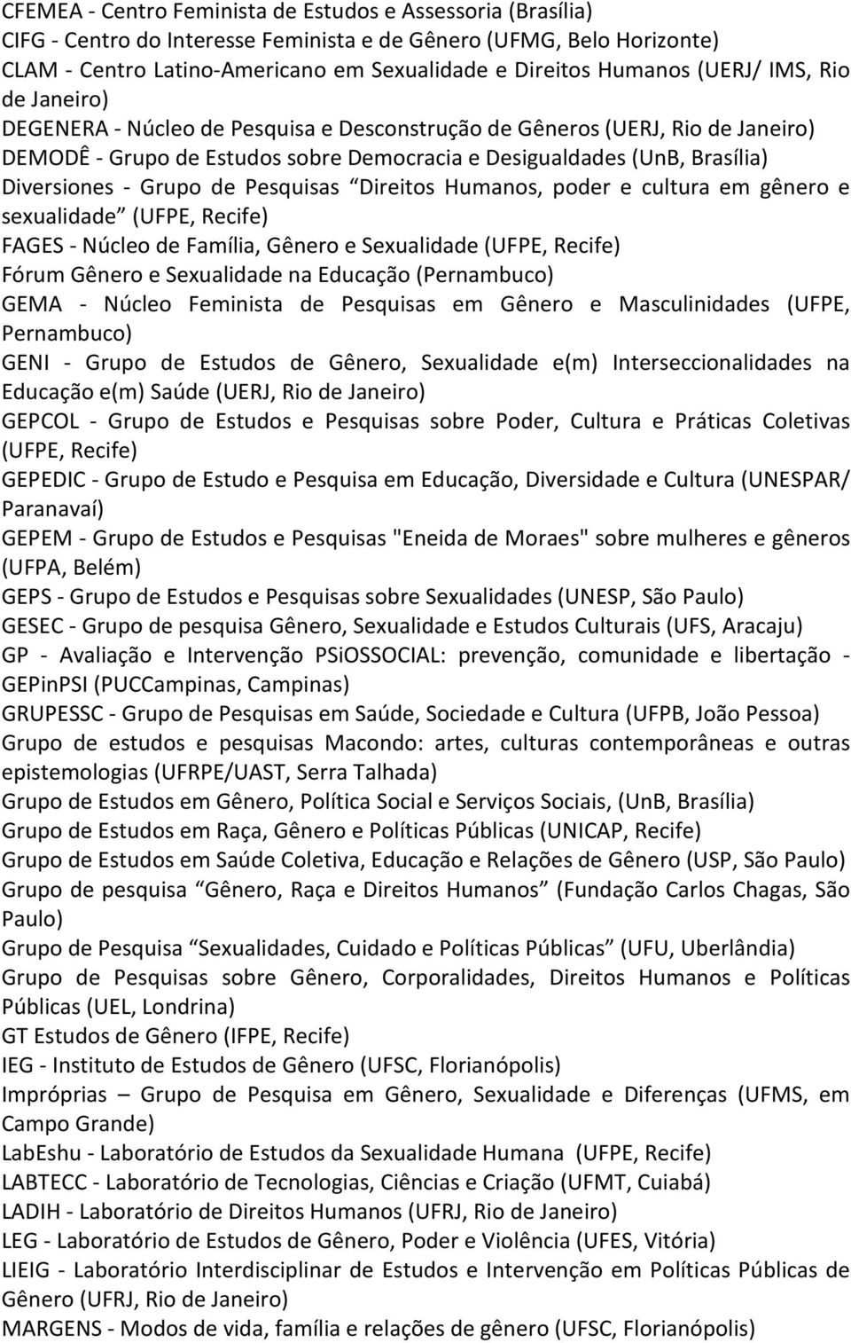 Grupo de Pesquisas Direitos Humanos, poder e cultura em gênero e sexualidade (UFPE, Recife) FAGES - Núcleo de Família, Gênero e Sexualidade (UFPE, Recife) Fórum Gênero e Sexualidade na Educação