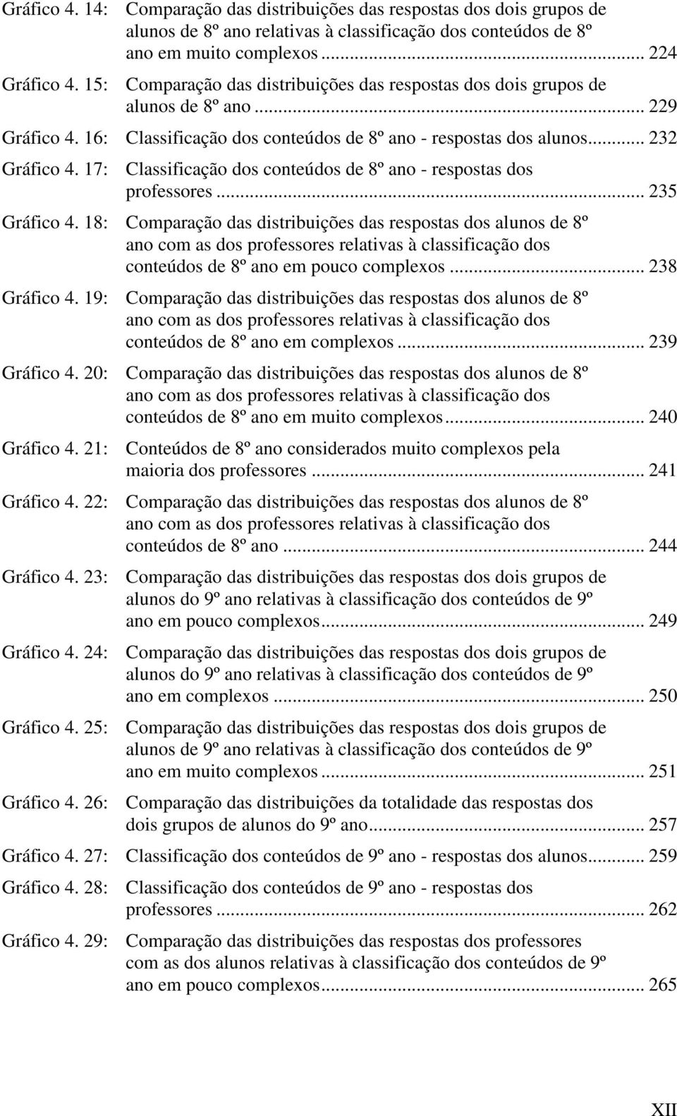 17: Classificação dos conteúdos de 8º ano - respostas dos professores... 235 Gráfico 4.