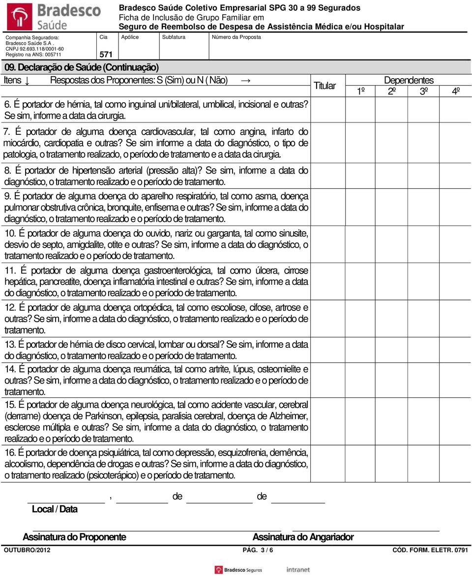 Se sim informe a data do diagnóstico, o tipo de patologia, o tratamento realizado, o período de tratamento e a data da cirurgia. 8. É portador de hipertensão arterial (pressão alta)?