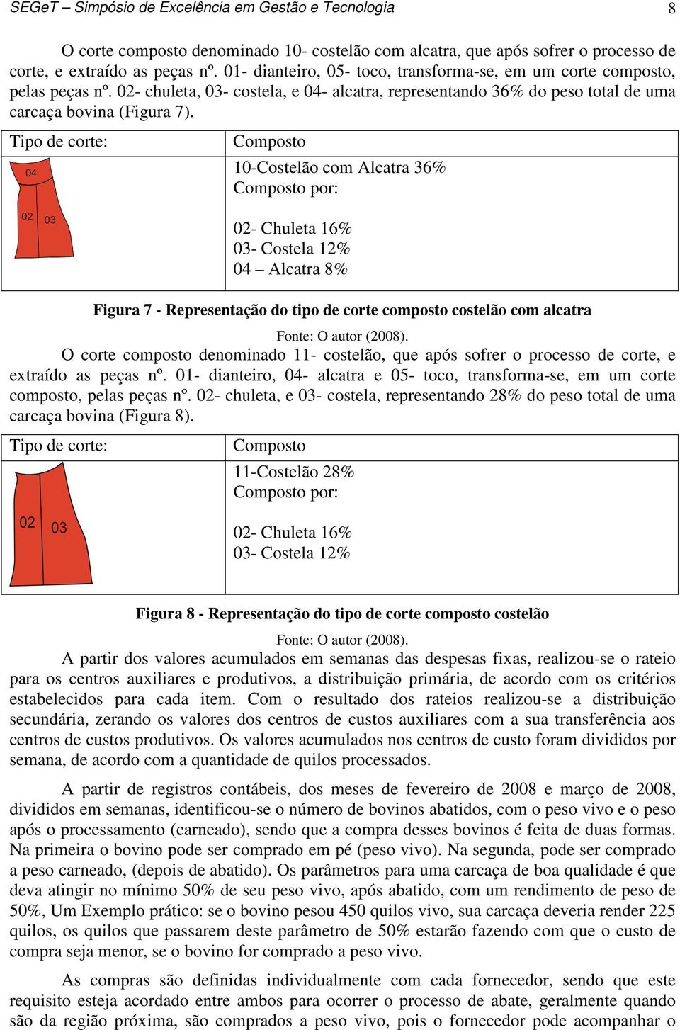 Composto 10-Costelão com Alcatra 36% Composto por: 02- Chuleta 16% 03- Costela 12% 04 Alcatra 8% Figura 7 - Representação do tipo de corte composto costelão com alcatra O corte composto denominado