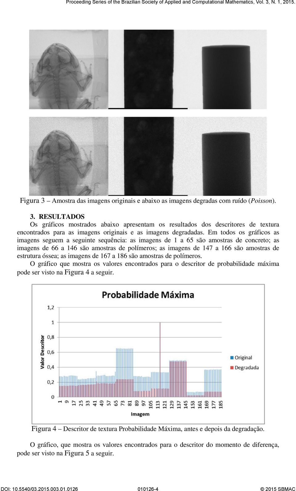 estrutura óssea; as imagens de 167 a 186 são amostras de polímeros. O gráfico que mostra os valores encontrados para o descritor de probabilidade máxima pode ser visto na Figura 4 a seguir.