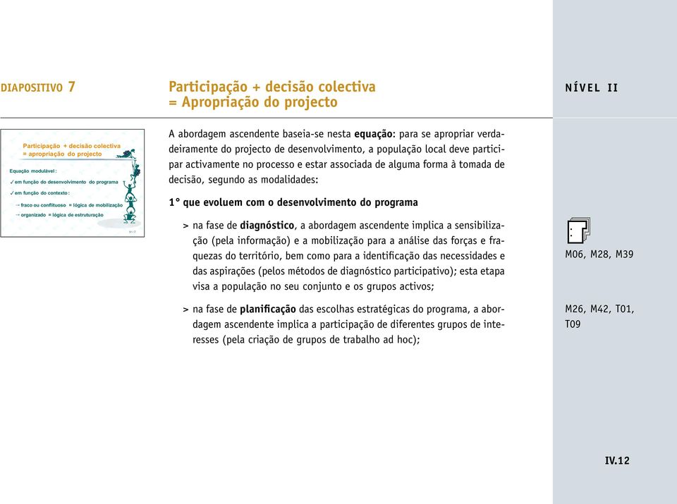 forma à tomada de decisão, segundo as modalidades: em função do contexto : fraco ou conflituoso = lógica de mobilização organizado = lógica de estruturação 1 que evoluem com o desenvolvimento do